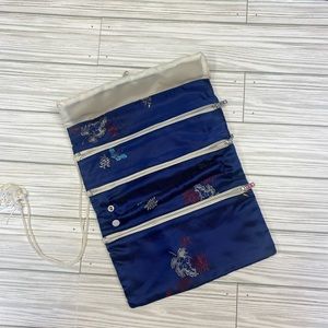 NEW Chinese roll up jewelry pouch, 3 zipper/ring holder.